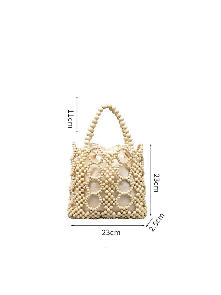 Artisan-Woven Wooden Bead Tote Bag
