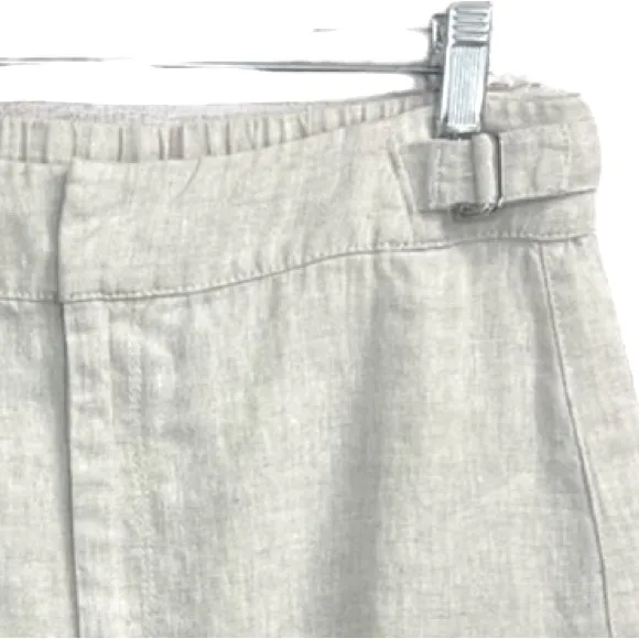 Athleta Voyager sz 8 beige tan 100% linen zip up mini skirt w side snap pockets