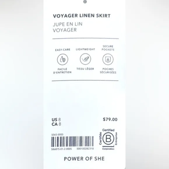 Athleta Voyager sz 8 beige tan 100% linen zip up mini skirt w side snap pockets
