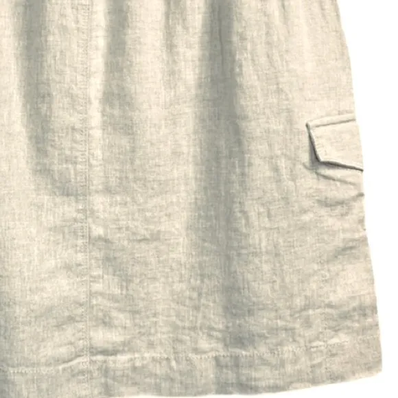 Athleta Voyager sz 8 beige tan 100% linen zip up mini skirt w side snap pockets