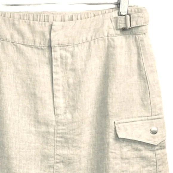 Athleta Voyager sz 8 beige tan 100% linen zip up mini skirt w side snap pockets