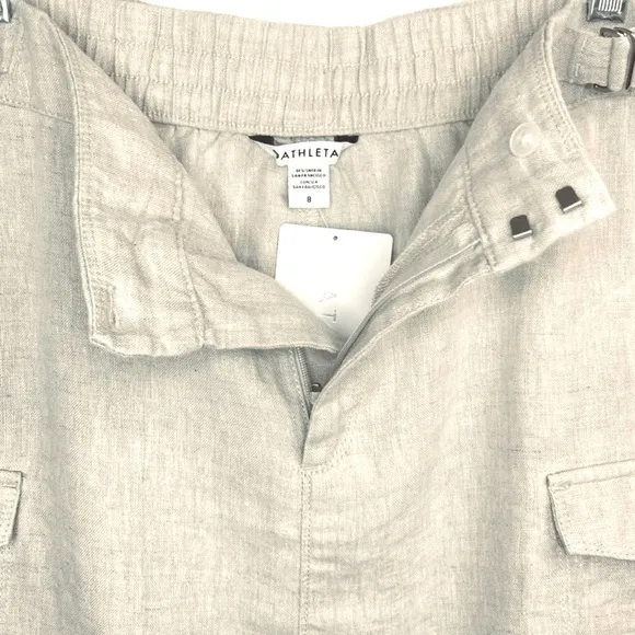 Athleta Voyager sz 8 beige tan 100% linen zip up mini skirt w side snap pockets