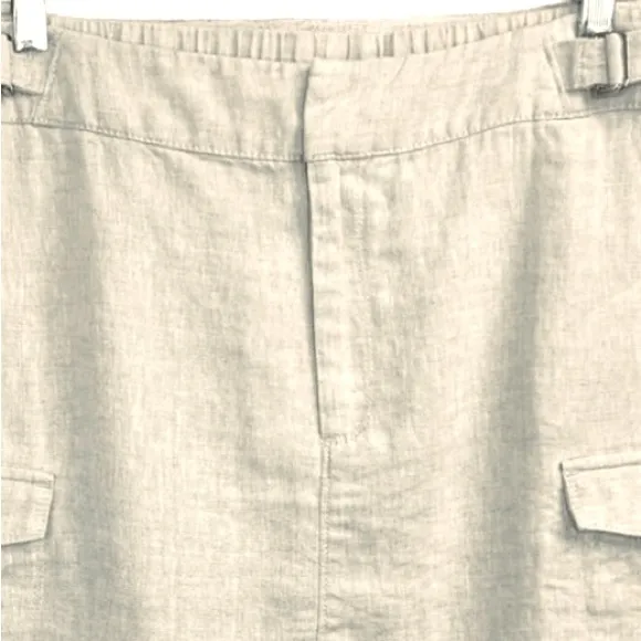 Athleta Voyager sz 8 beige tan 100% linen zip up mini skirt w side snap pockets