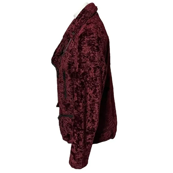 Avec Les Filles Faux Fur Sherpa Biker Jacket Size Small Burgundy