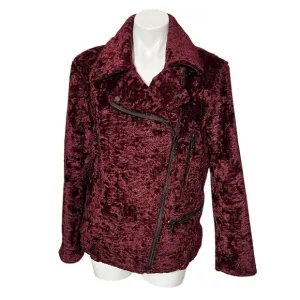 Avec Les Filles Faux Fur Sherpa Biker Jacket Size Small Burgundy