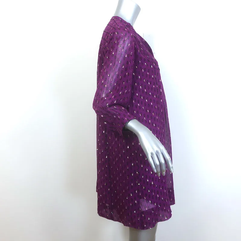 Ba&sh Cycy Metallic-Flecked Mini Dress Purple Printed Chiffon Size Small NEW