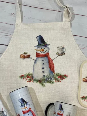 Baking Snowman Apron, Christmas Kitchen Towels, Christmas Aprons, Christmas Decor, Christmas Cookies Apron, Snowman Aprons