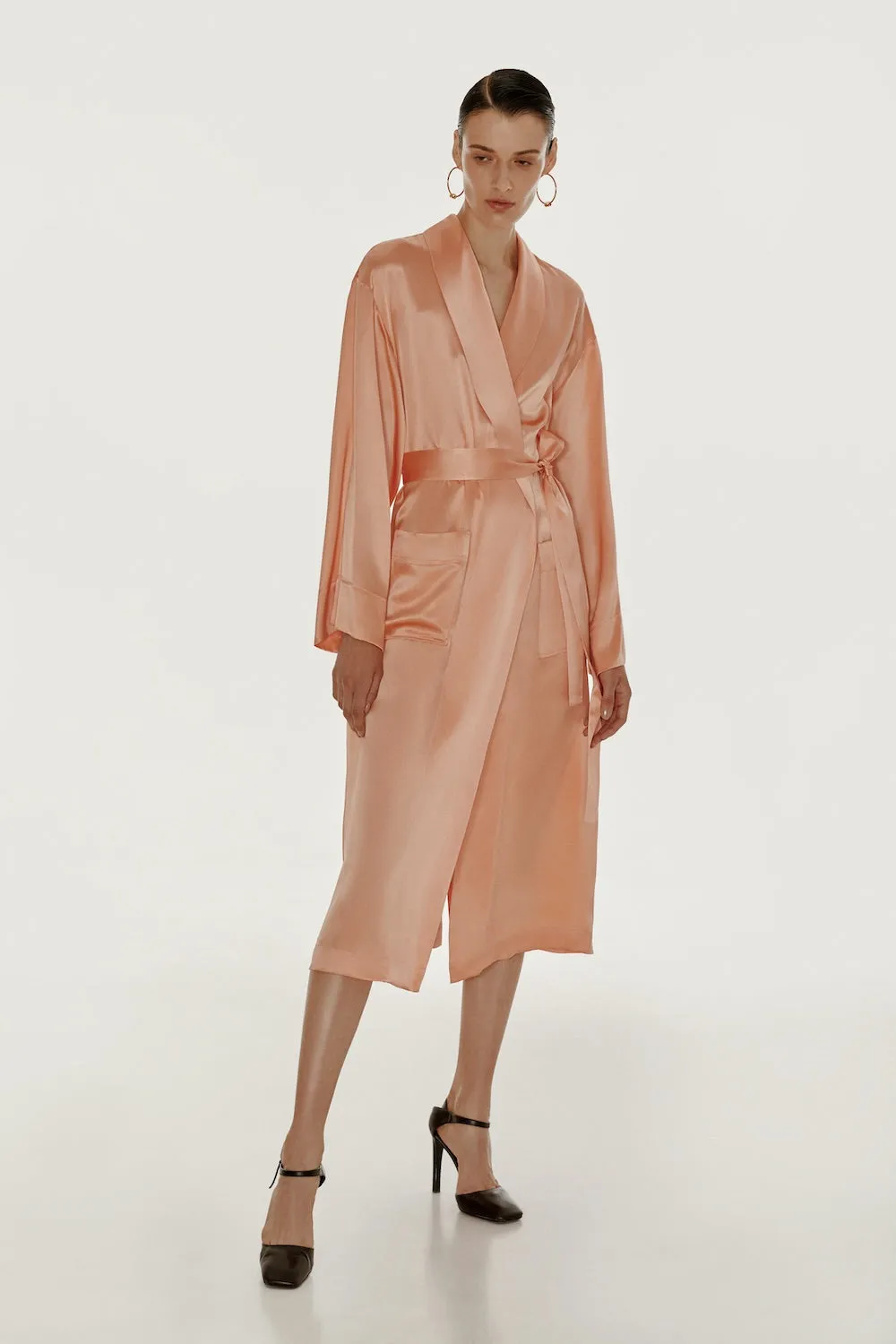 Basic silk robe in orange