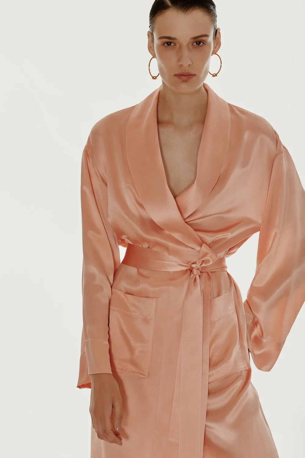 Basic silk robe in orange