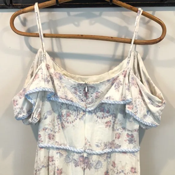BCBGMAXAZRIA Floral Linen Blend Cold Shoulder Garden Party Dress Size Large