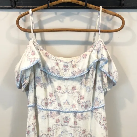 BCBGMAXAZRIA Floral Linen Blend Cold Shoulder Garden Party Dress Size Large