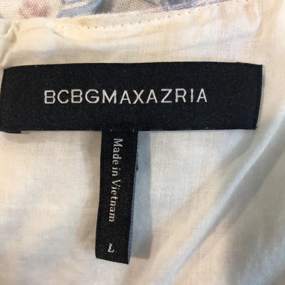 BCBGMAXAZRIA Floral Linen Blend Cold Shoulder Garden Party Dress Size Large