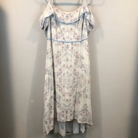 BCBGMAXAZRIA Floral Linen Blend Cold Shoulder Garden Party Dress Size Large