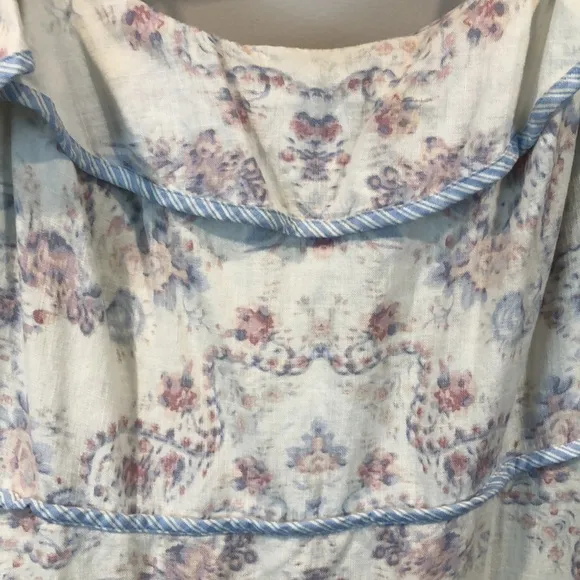 BCBGMAXAZRIA Floral Linen Blend Cold Shoulder Garden Party Dress Size Large