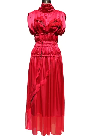 Beaded Heart Embroidery Silk Dress