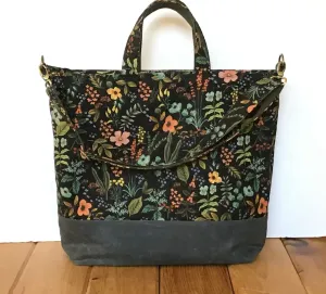 Big Traveller Tote Bag Shale Waxed Canvas & Rifle Paper Co Linen