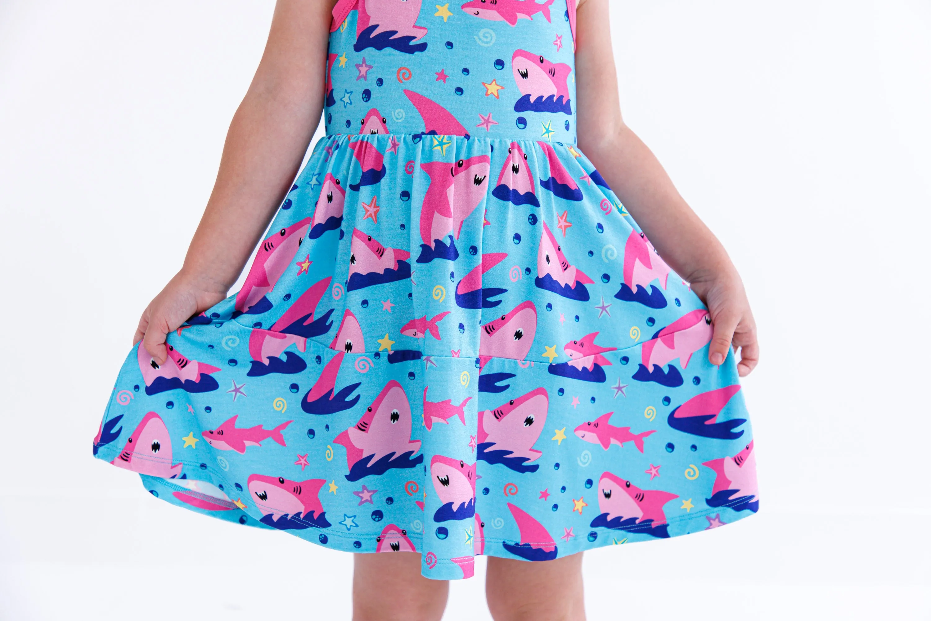 Birdie Bean Gwen Teal Sharks Print Girls Birdie Dress