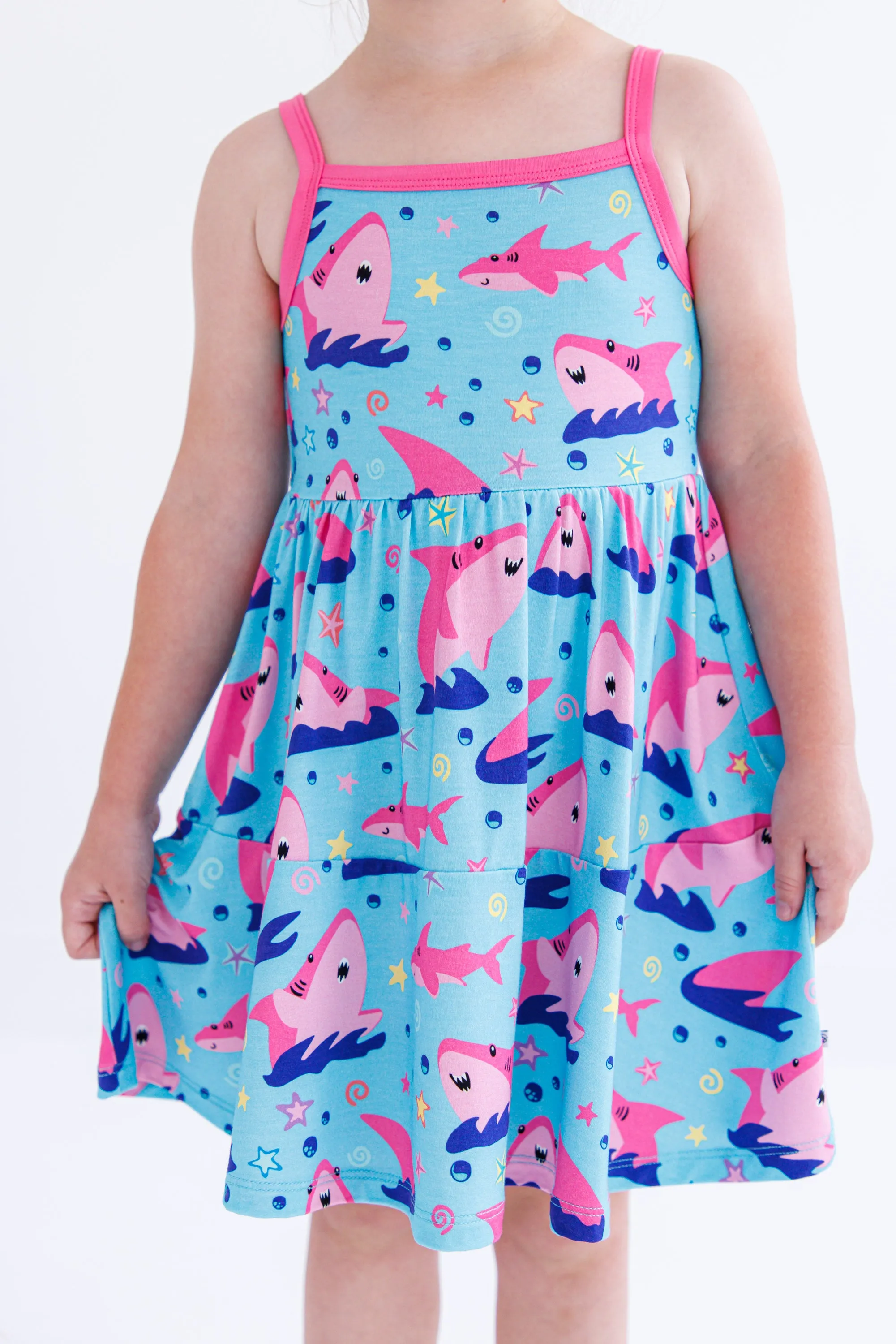 Birdie Bean Gwen Teal Sharks Print Girls Birdie Dress