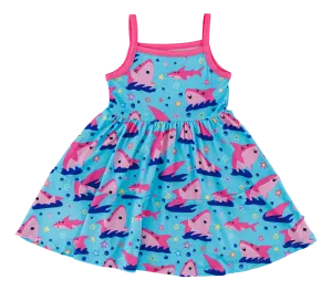 Birdie Bean Gwen Teal Sharks Print Girls Birdie Dress
