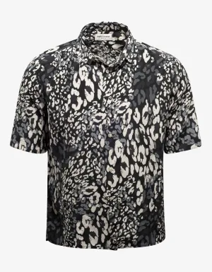 Black Leopard Print Silk Shirt