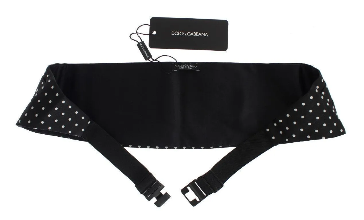 Black Polka Dotted Waist Belt Silk Cummerbund