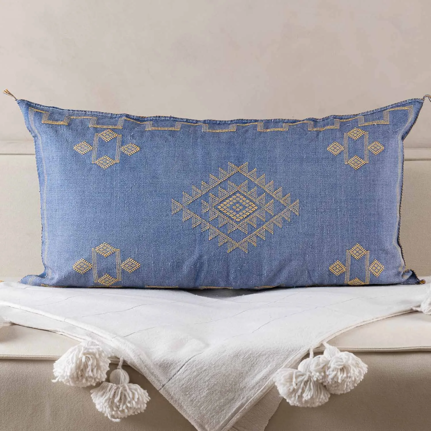 Blue Cactus silk pillow cover