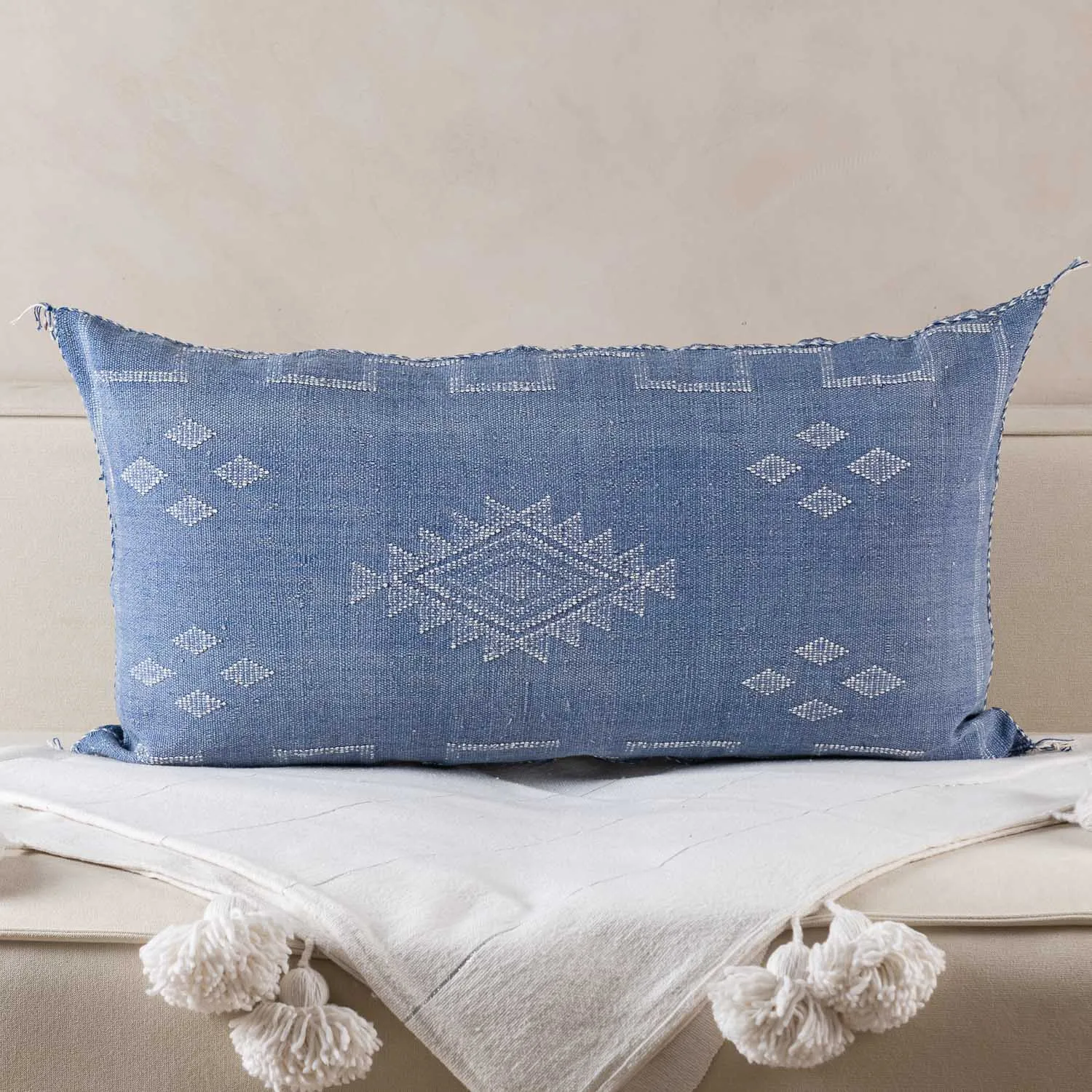 Blue Cactus silk pillow cover