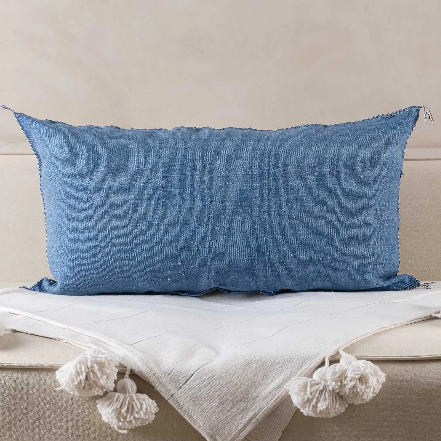 Blue Cactus silk pillow cover
