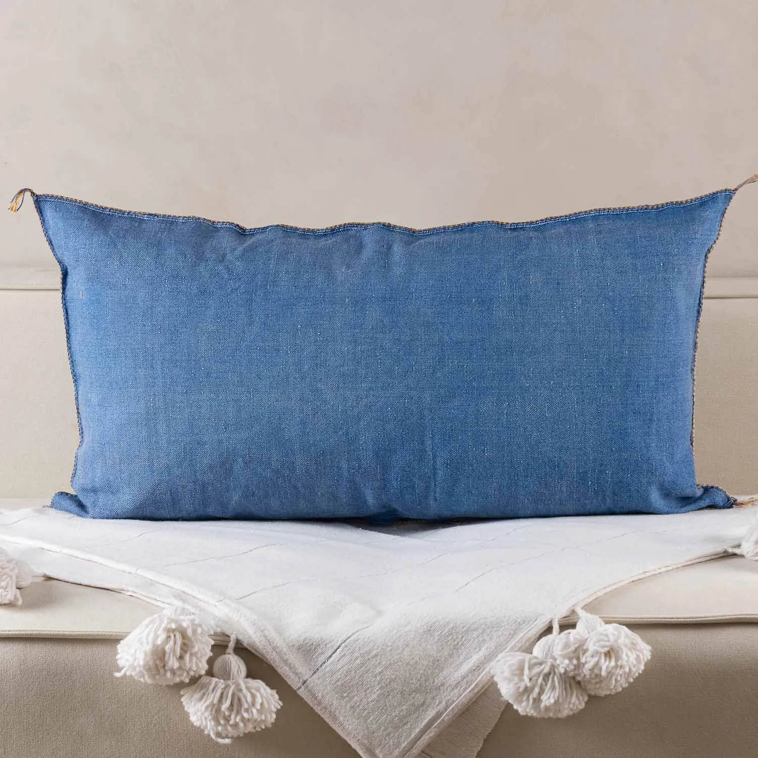 Blue Cactus silk pillow cover