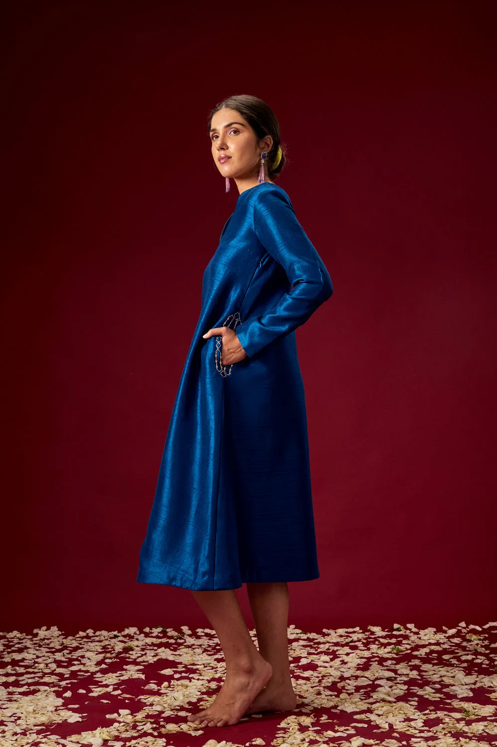 Blue Kurta With Embellished Pockets