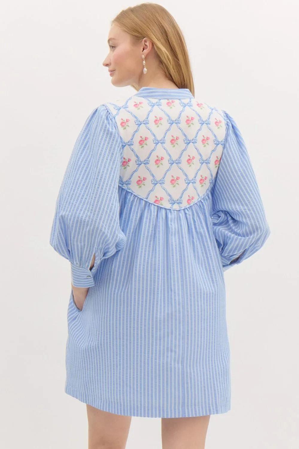Blue Striped Bow Dress