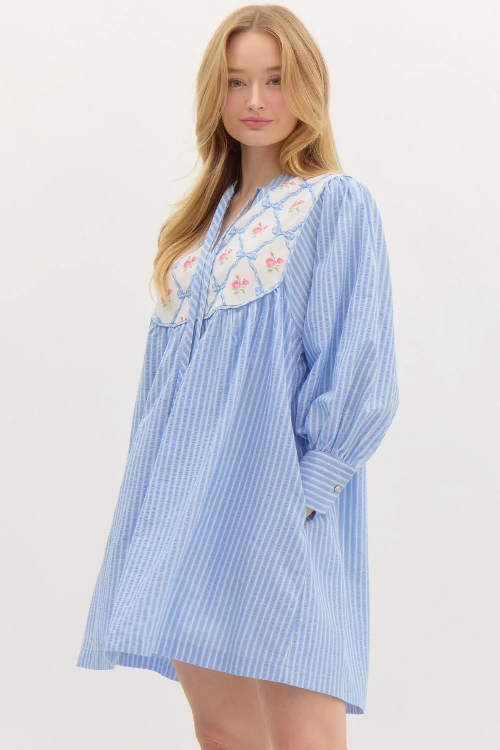 Blue Striped Bow Dress