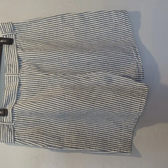 BODEN CORA BLUE AND WHITE STRIPED LINEN BLEND SHORTS