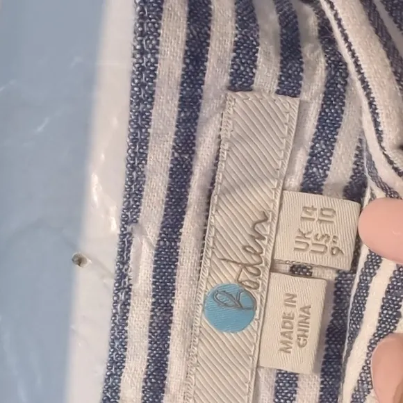 BODEN CORA BLUE AND WHITE STRIPED LINEN BLEND SHORTS