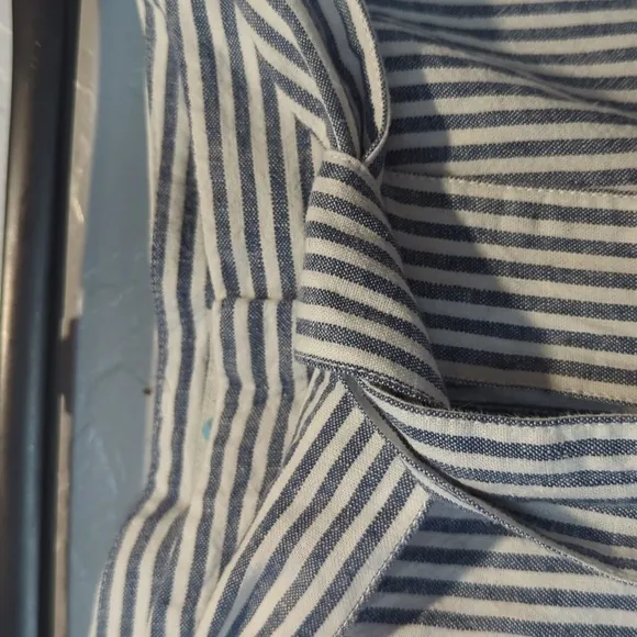 BODEN CORA BLUE AND WHITE STRIPED LINEN BLEND SHORTS