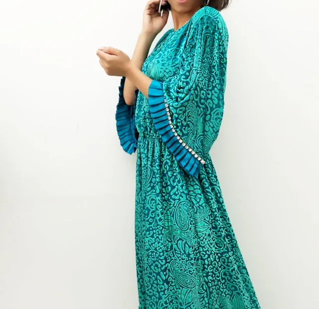 BOHO SEA GREEN VELVETEEN LINED BOHO JUMPSUIT