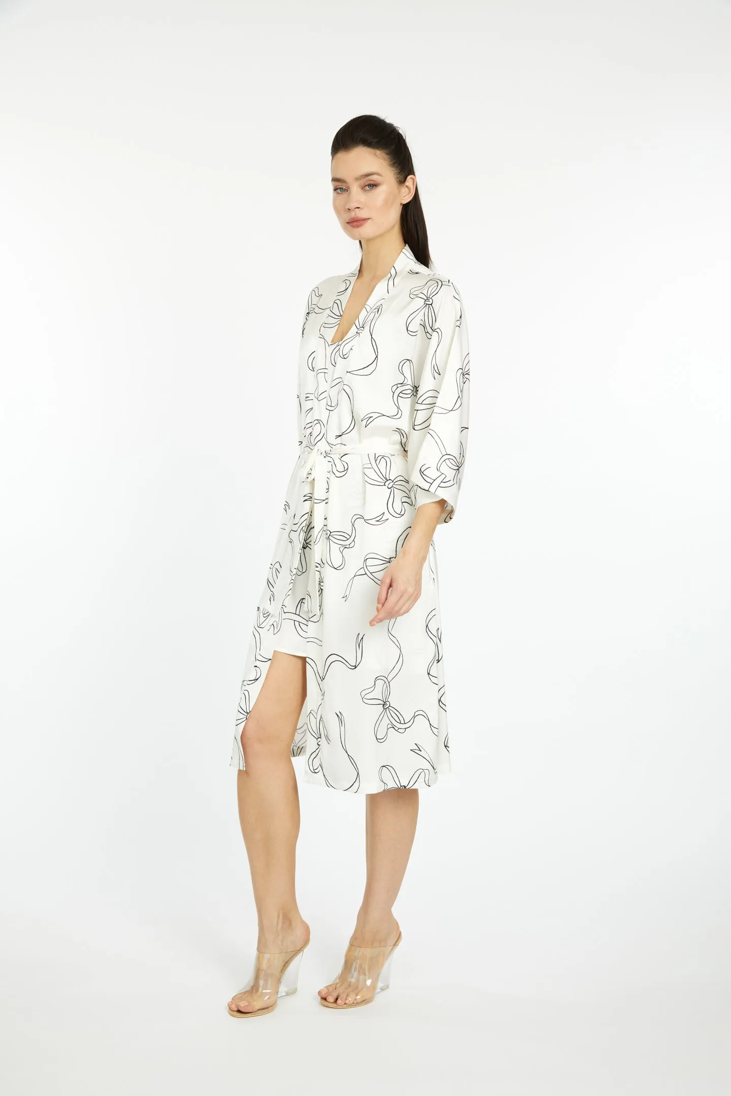 Bow White Silky Kimono