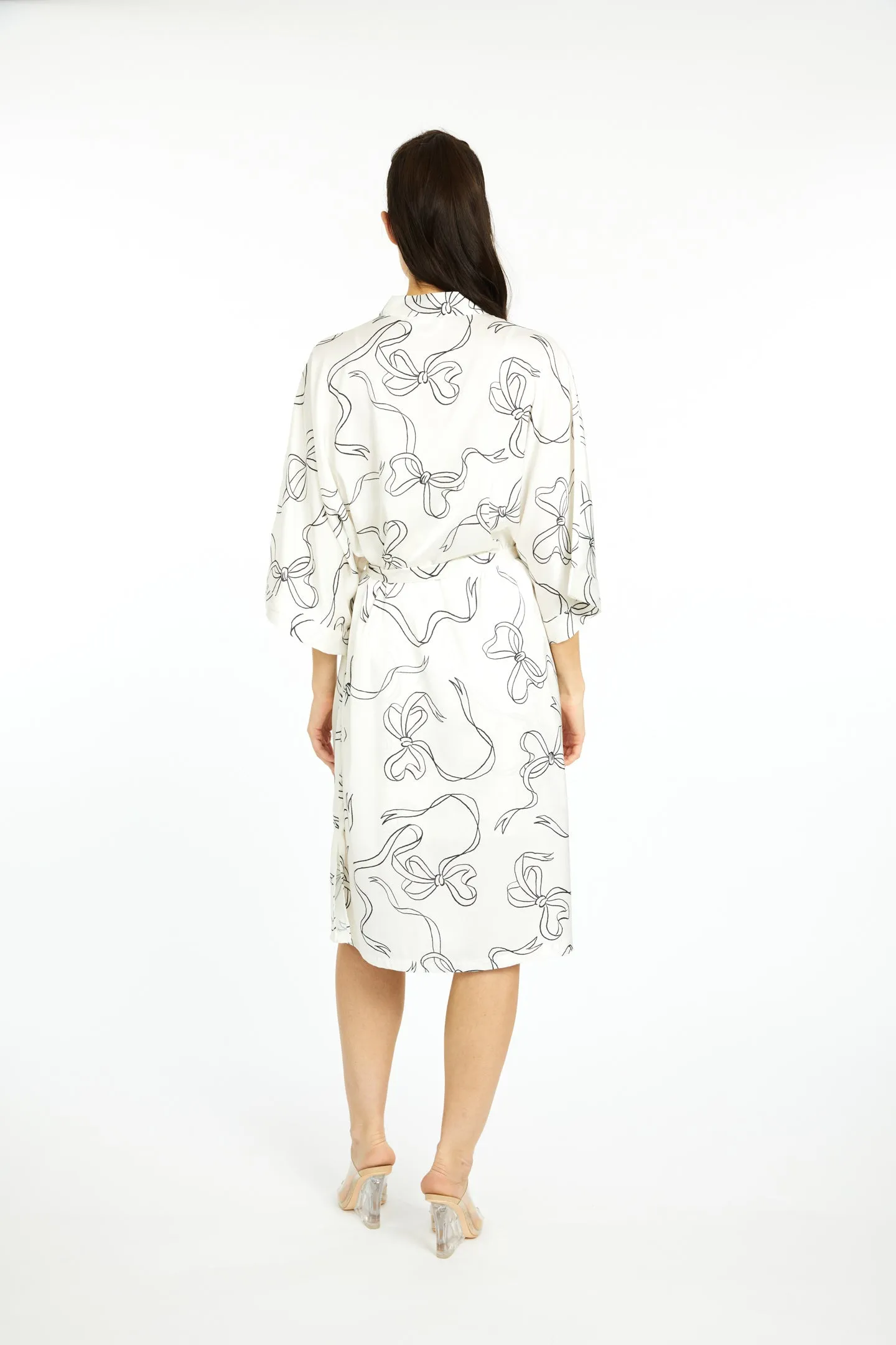 Bow White Silky Kimono