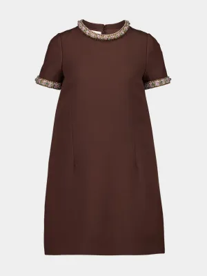 Brown Embroidered Crepe Couture Short Dress