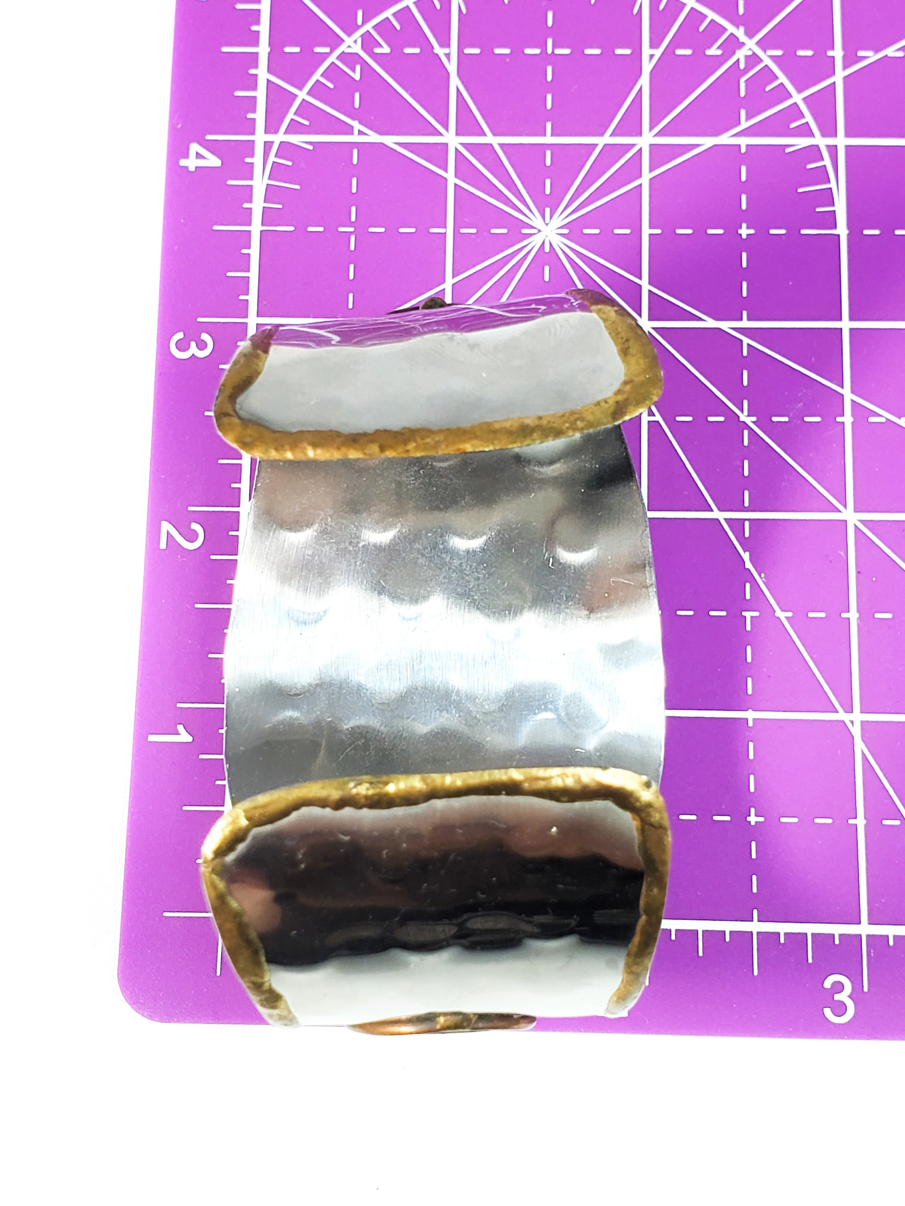 Brutalist handmade Tri metal silver brass copper Jasper cuff bracelet