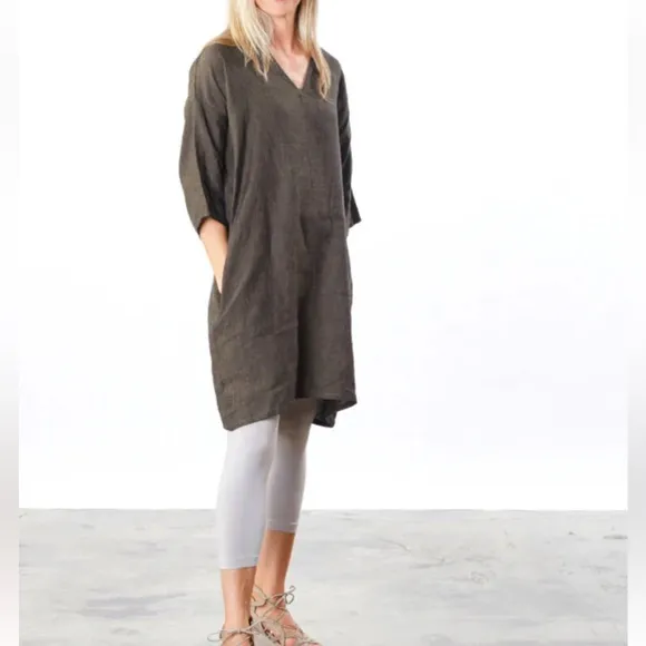 Bryn Walker Linen Bingley Tunic Dress - Olive Green - XS