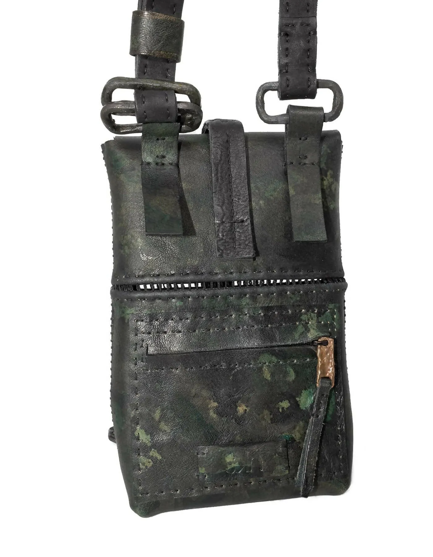 buffalo leather open seam cross body bag