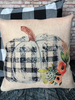 Buffalo Plaid Pumpkin Pillow, Fall Pillow Covers, Burlap Pillows, Fall Decor, White Pumpkin, Farmhouse Decor