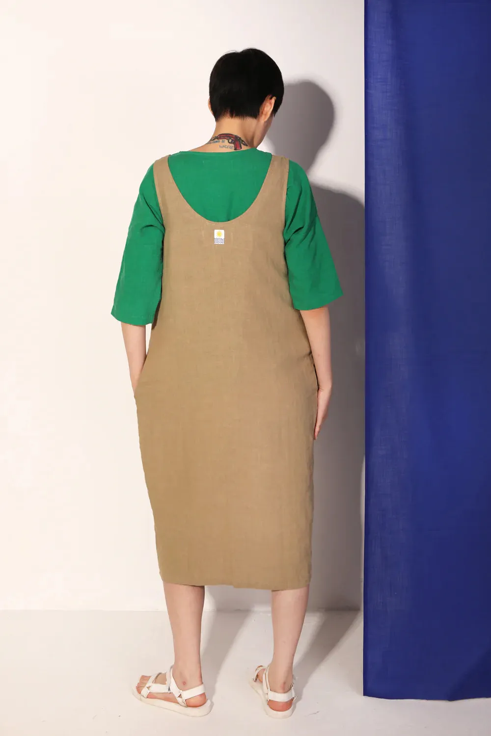 Button Front Slip Dress in Stone | LF Markey