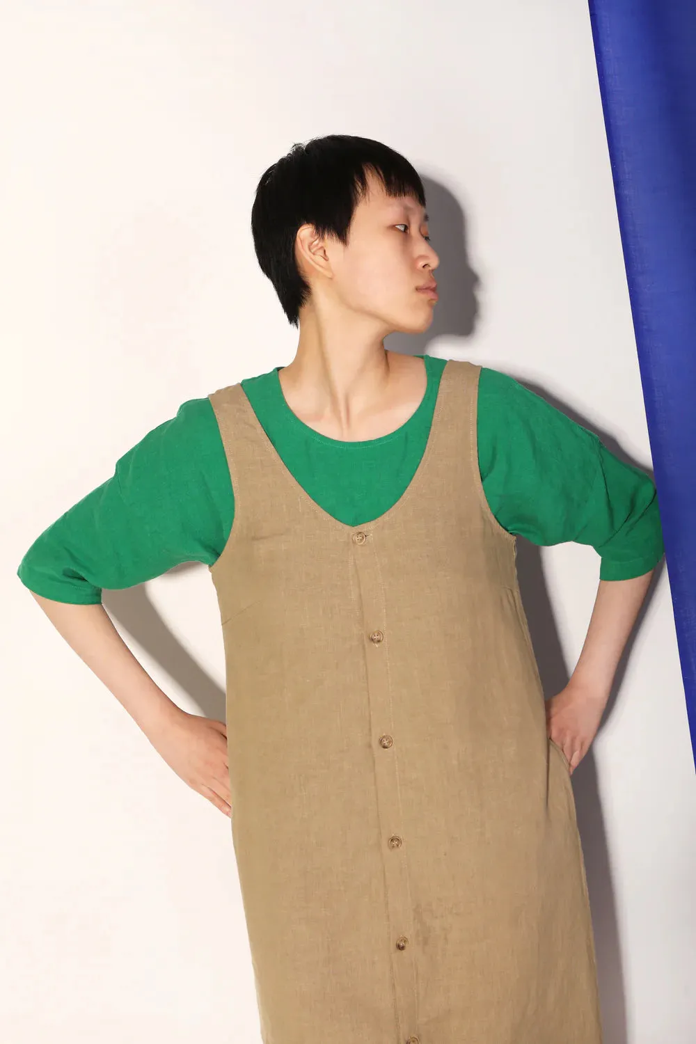 Button Front Slip Dress in Stone | LF Markey