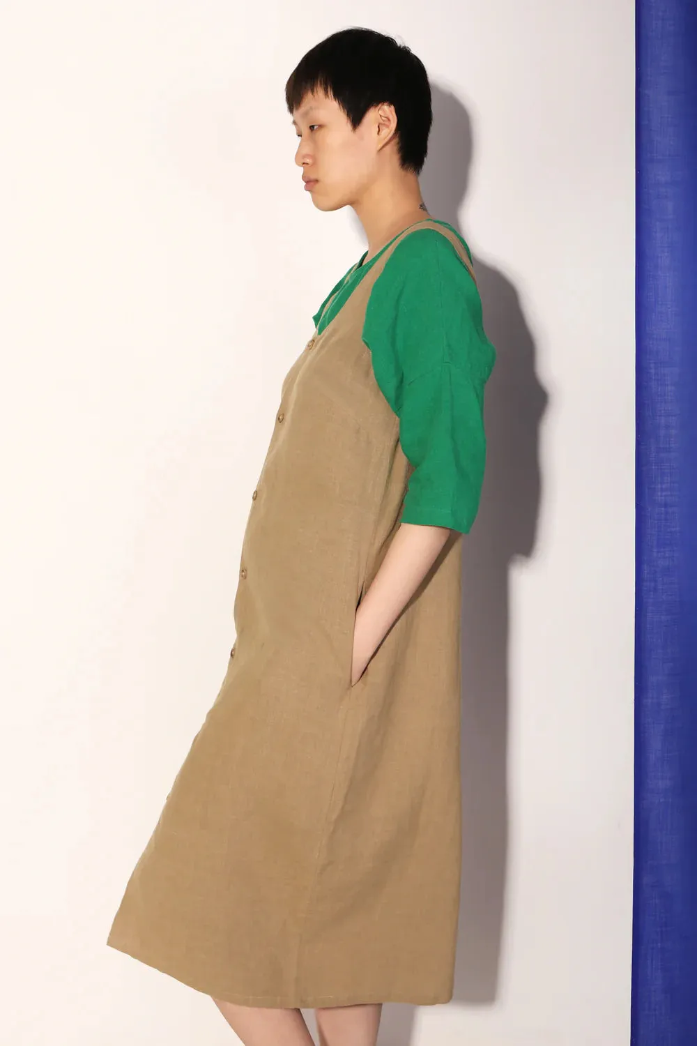 Button Front Slip Dress in Stone | LF Markey