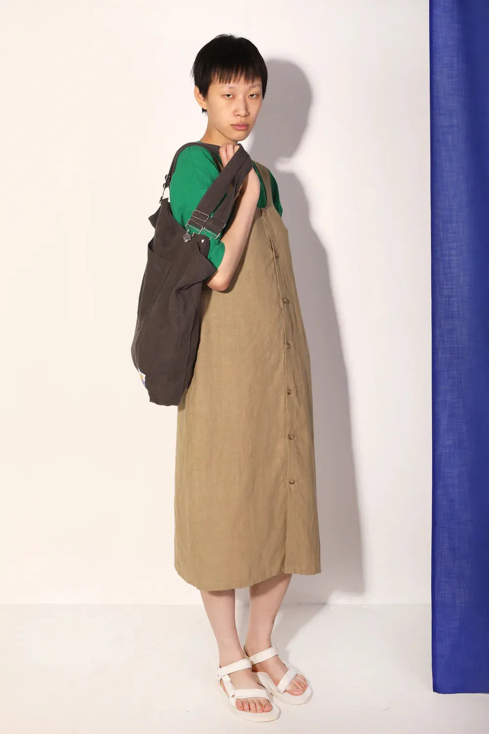Button Front Slip Dress in Stone | LF Markey