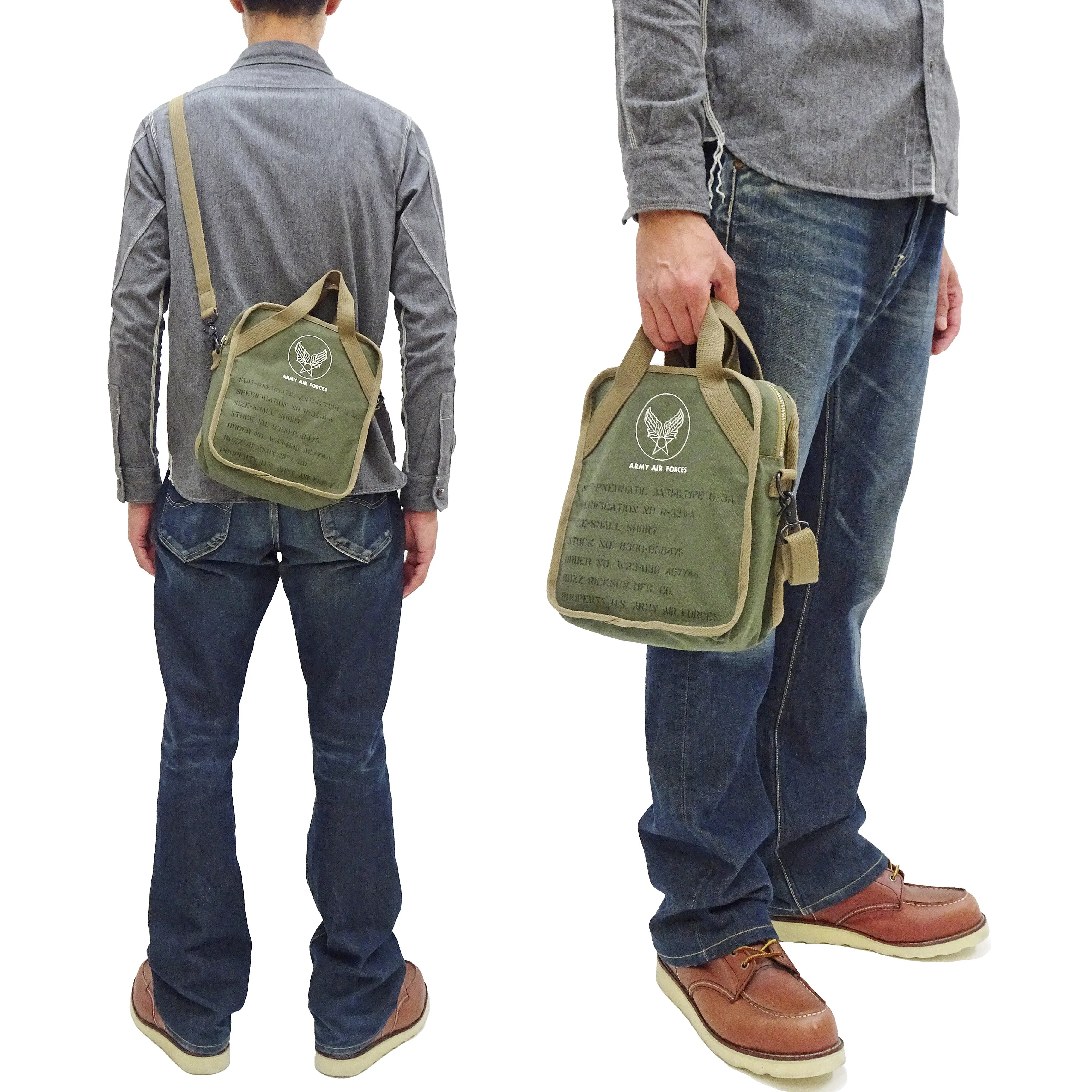 Buzz Rickson Bag Men's Casual Small Shoulder Bag - Reproduction of WWII Army Air Force Pilot Gear BR02833 Olive