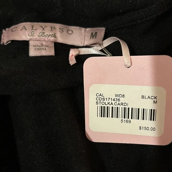 Calypso St. Barth Black Linen Stolka Cardigan Size M. NWT