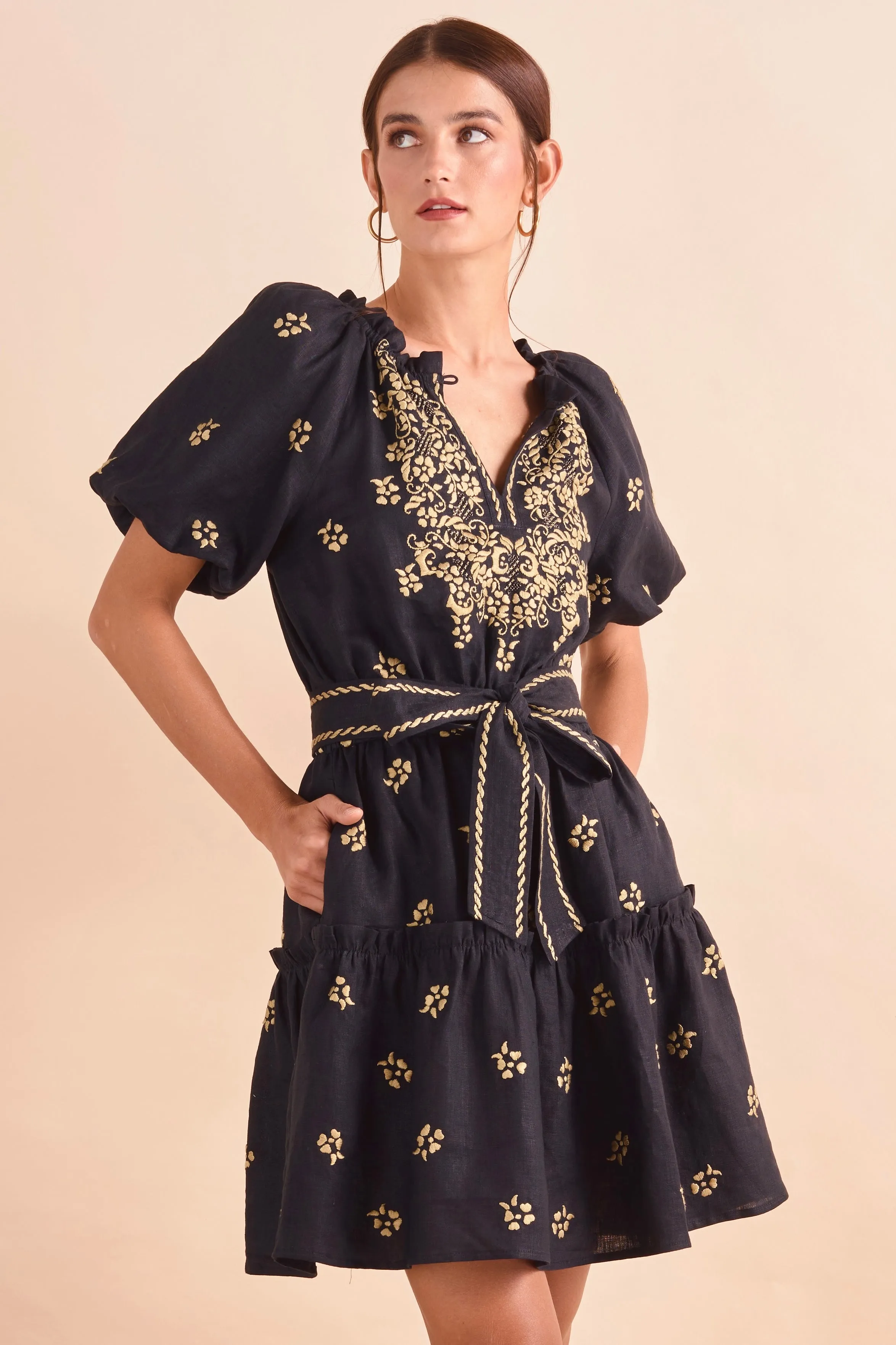 Carmen Dress, Blk Khaki
